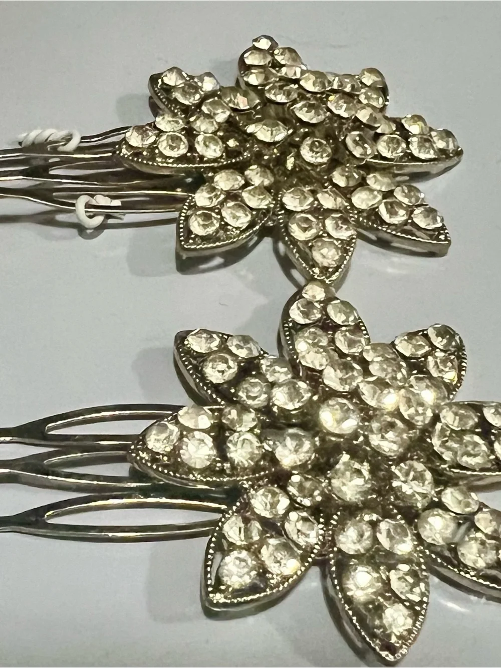 Crystal Flower Hair Comb - Silver Tone